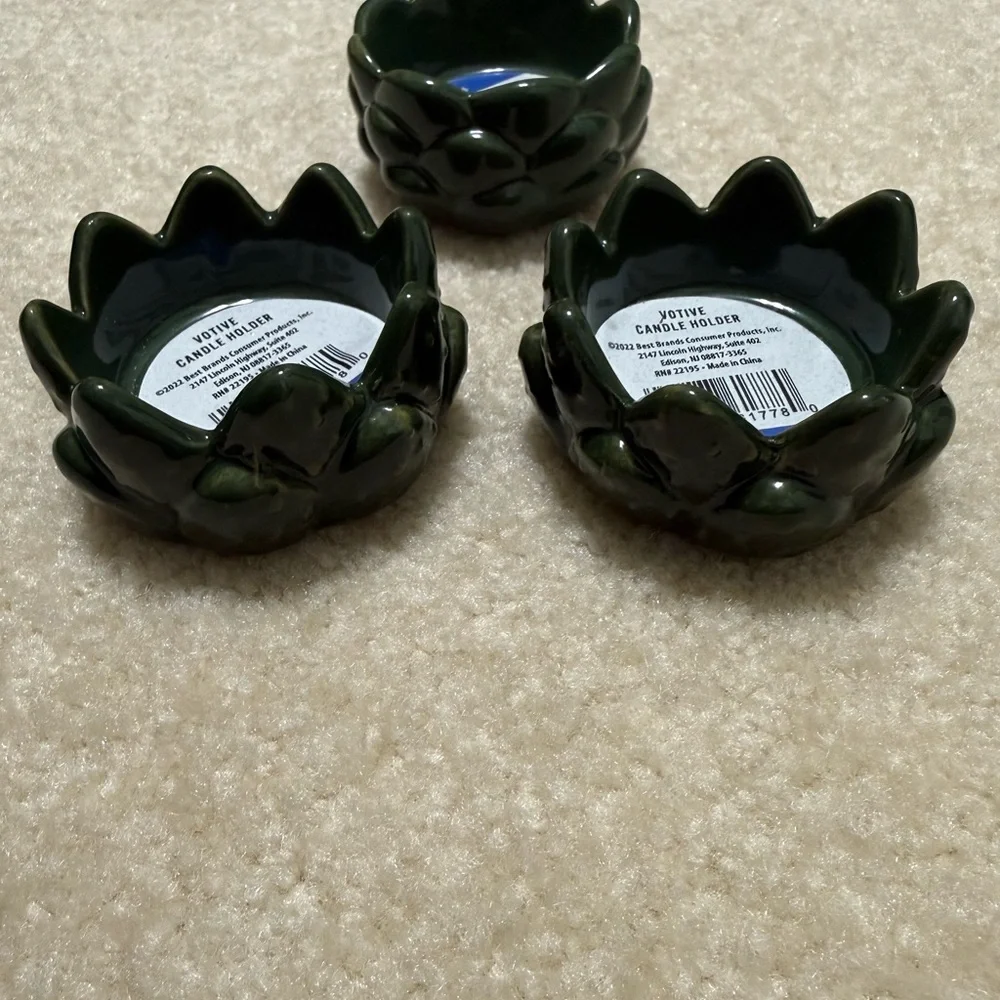 Green Ceramic Artichoke/ Cactus Votive Candle Holders NWT - Picture 8 of 8